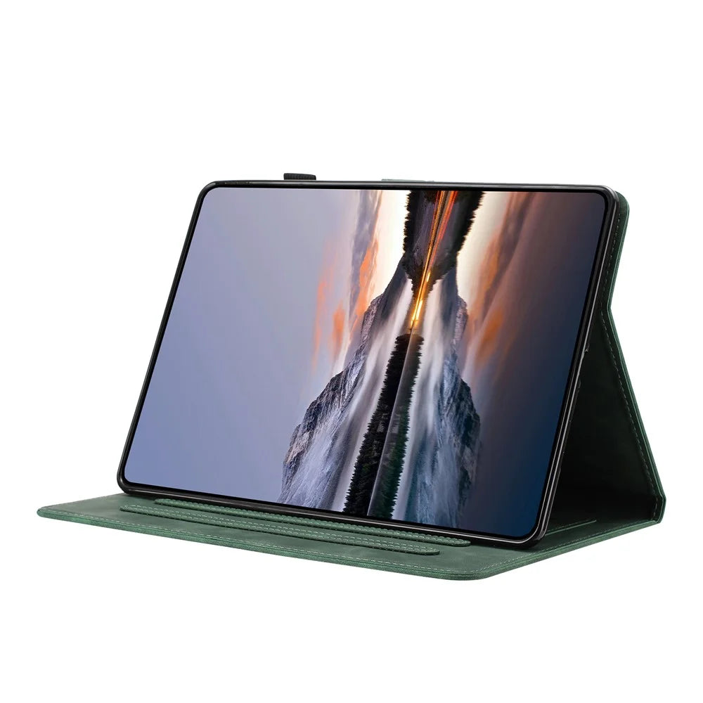 For Samsung Galaxy Tab A7 10.4 (2020) Case Card Holder Stand Butterfly Floral Imprinted Leather Tablet Cover - Green - 4