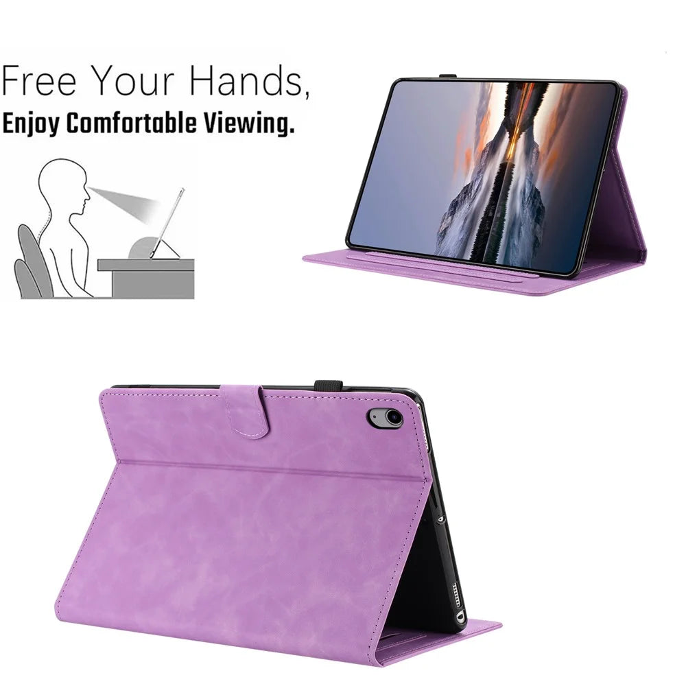 For Samsung Galaxy Tab S11 Case Card Holder Stand Butterfly Floral Imprinted Leather Tablet Cover - Light Purple - 6