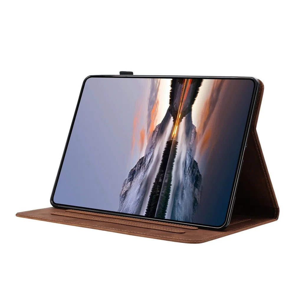 For Lenovo Tab M9 TB-310FU Case Card Holder Stand Butterfly Floral Imprinted Leather Tablet Cover - Brown - 4