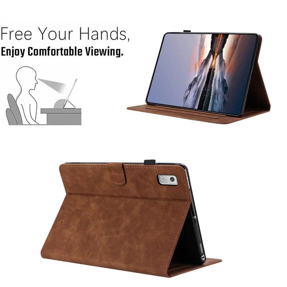 For Lenovo Tab M9 TB-310FU Case Card Holder Stand Butterfly Floral Imprinted Leather Tablet Cover - Brown - 6