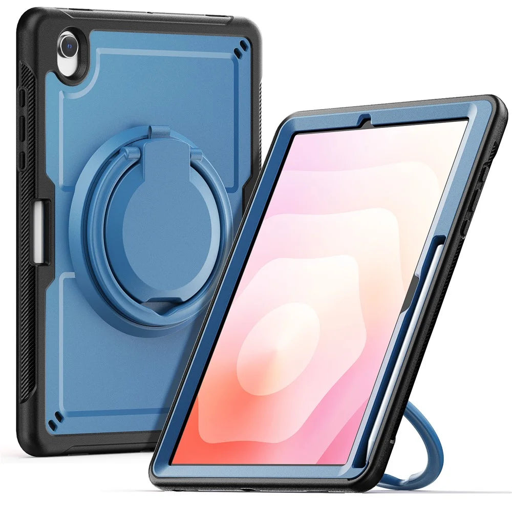 For Samsung Galaxy Tab S10 Lite Case Rotating Kickstand PC + TPU Shockproof Tablet Cover with Shoulder Strap - Navy Blue - 1