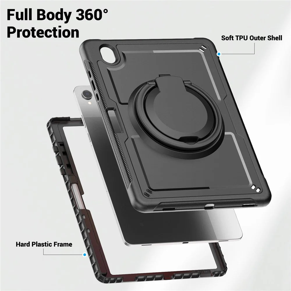 For Samsung Galaxy Tab S10 Lite Case Rotating Kickstand PC + TPU Shockproof Tablet Cover - Black - 2
