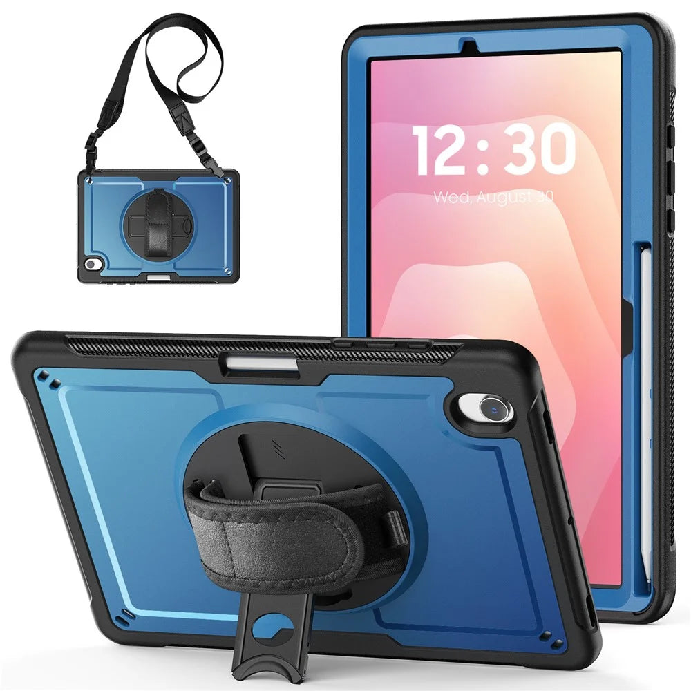 For Samsung Galaxy Tab S10 Lite Case PC + TPE Tablet Cover with Hand Strap and Shoulder Strap - Navy Blue - 1