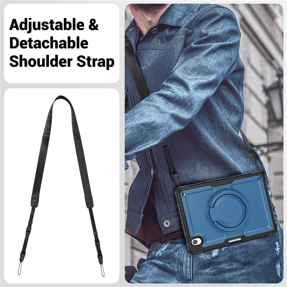 For Samsung Galaxy Tab S11 Case Rotating Kickstand PC + TPU Shockproof Tablet Cover with Shoulder Strap - Navy Blue - 2