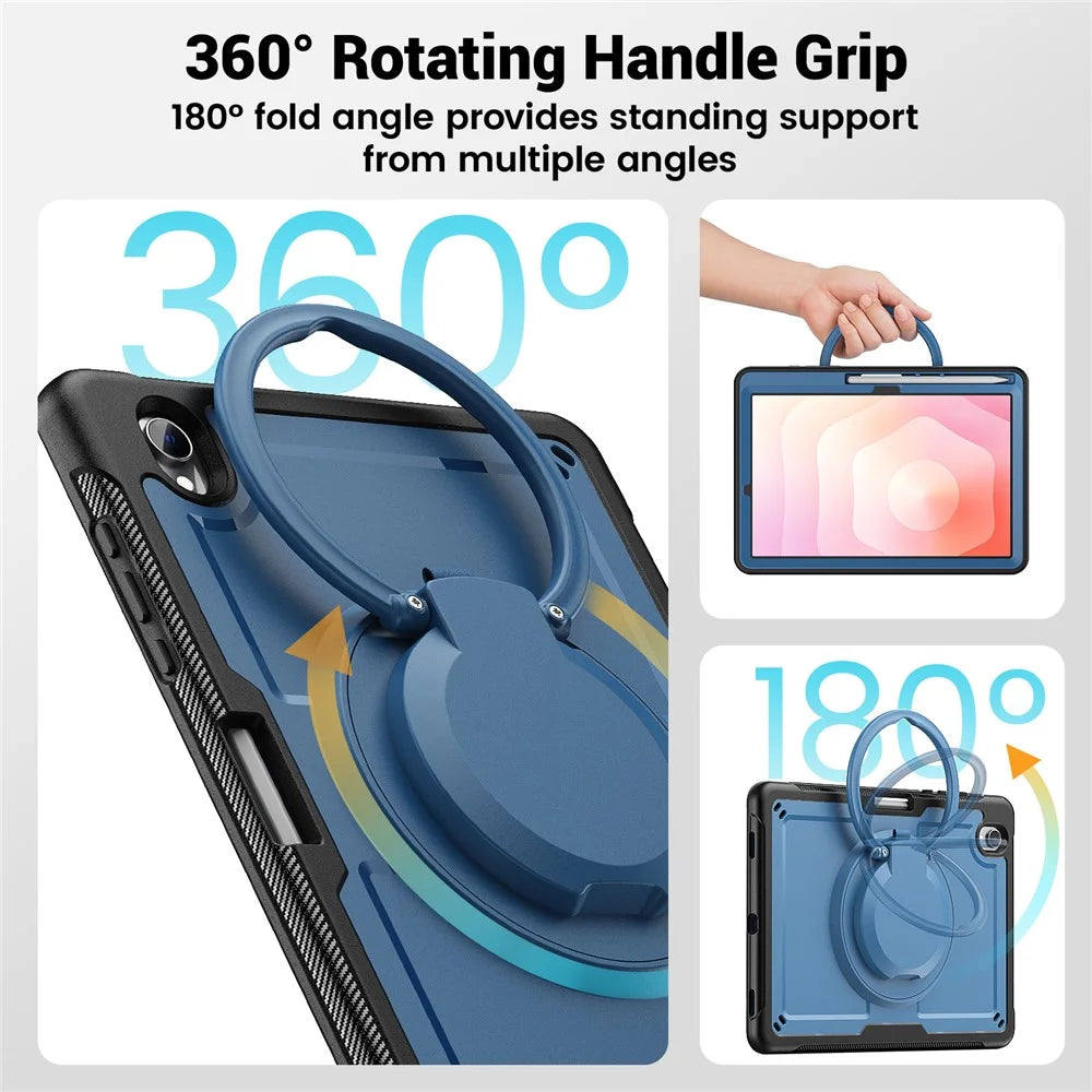 For Samsung Galaxy Tab S11 Case Rotating Kickstand PC + TPU Shockproof Tablet Cover - Navy Blue - 5
