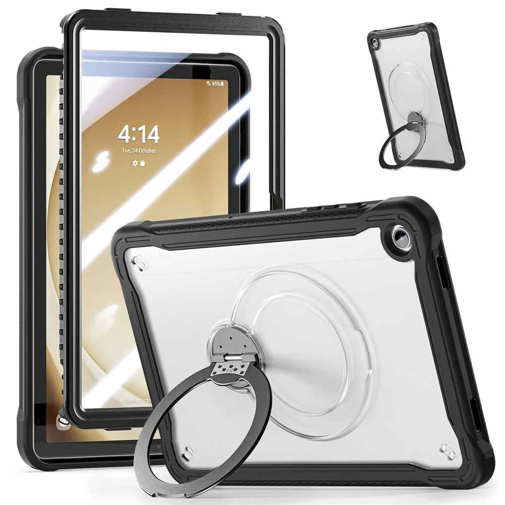 Kickstand Case for Samsung Galaxy Tab A9+ Drop Protection TPU + PC Tablet Cover with 9H Screen Film - Black - 1