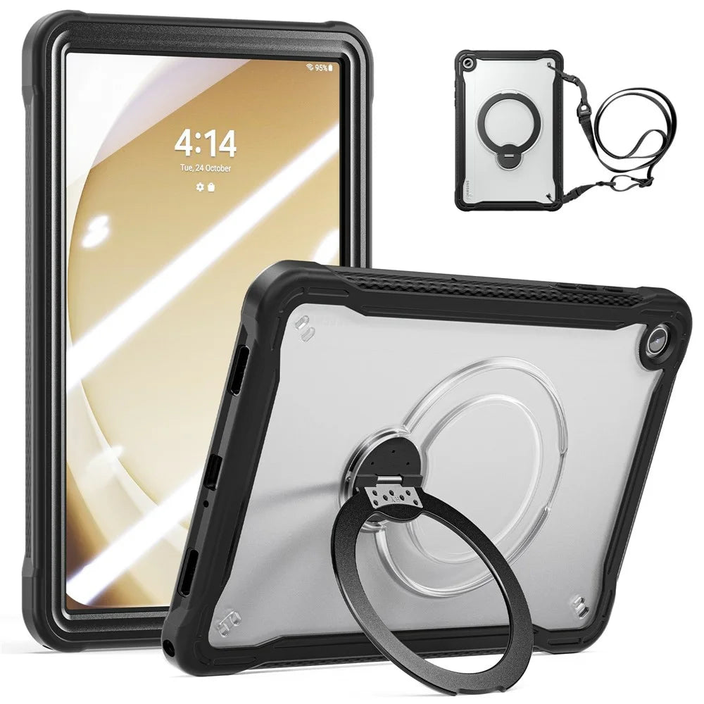 Kickstand Case with Shoulder Strap / Screen Film for Samsung Galaxy Tab A11+ Drop Protection TPU + PC Tablet Cover - Black - 1