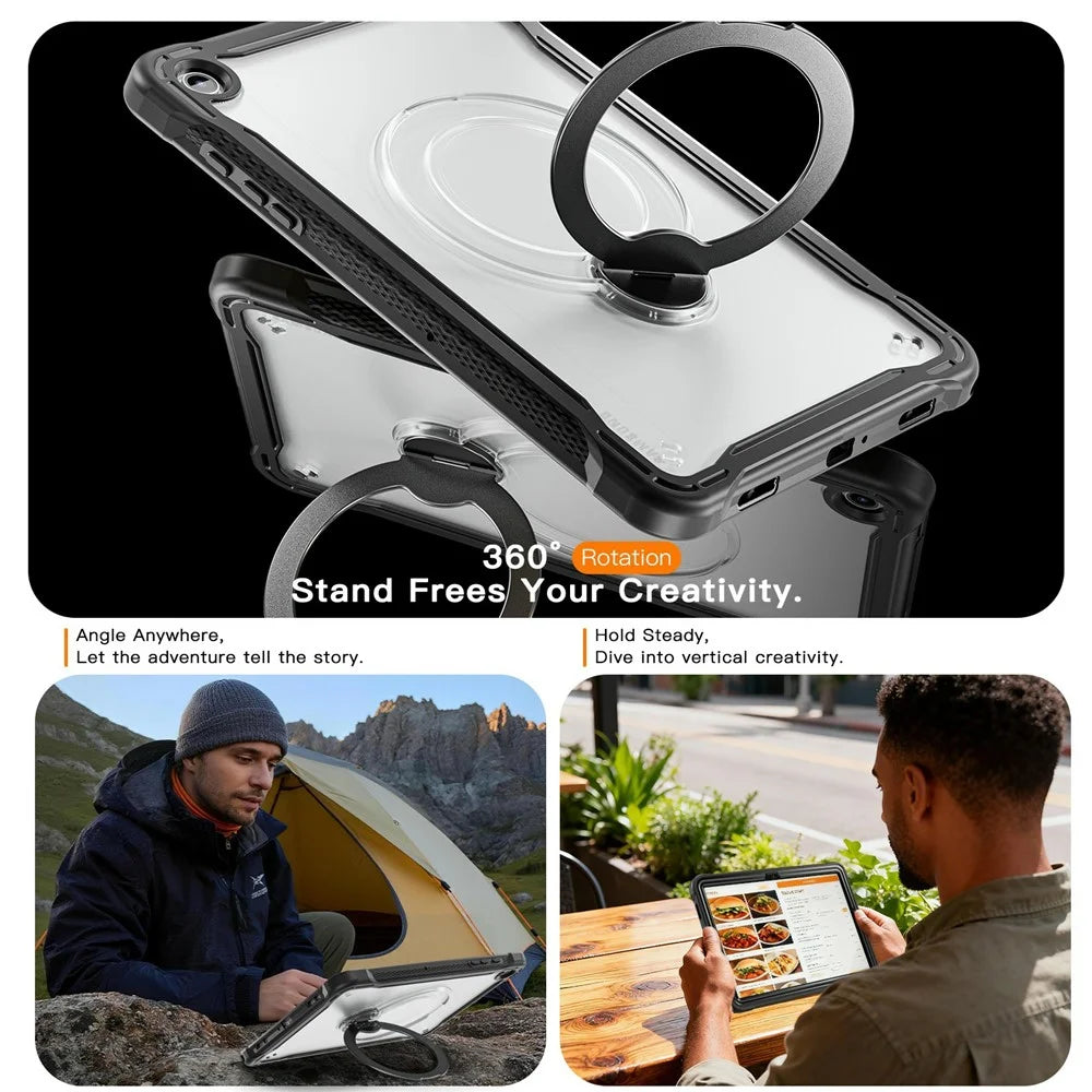 Kickstand Case with Shoulder Strap / Screen Film for Samsung Galaxy Tab A11+ Drop Protection TPU + PC Tablet Cover - Black - 2