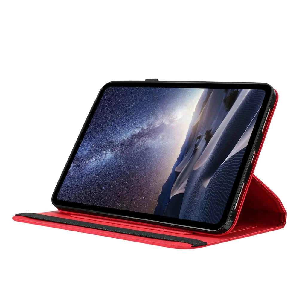 Leather Case For iPad Air (2022)  /  (2020)  /  Pro 11 (2020) Rotatable Honeycomb Imprinted Shockproof Tablet Cover with Stand  - Red - 4