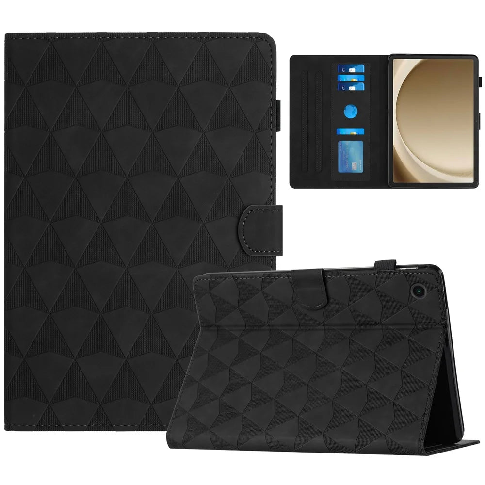 For Samsung Galaxy Tab A11+  /  A9+ Case Diamond Texture Leather Stand Flip Tablet Cover with Card Holder - Black - 1