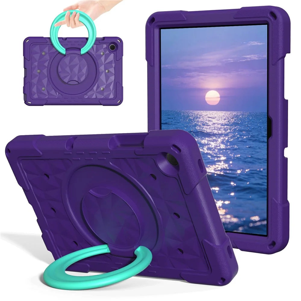For Samsung Galaxy Tab A11  /  A9 Case Hand Grip Kickstand Geometric Pattern PC + EVA Tablet Cover with Shoulder Strap - Purple  /  Mint Green - 2