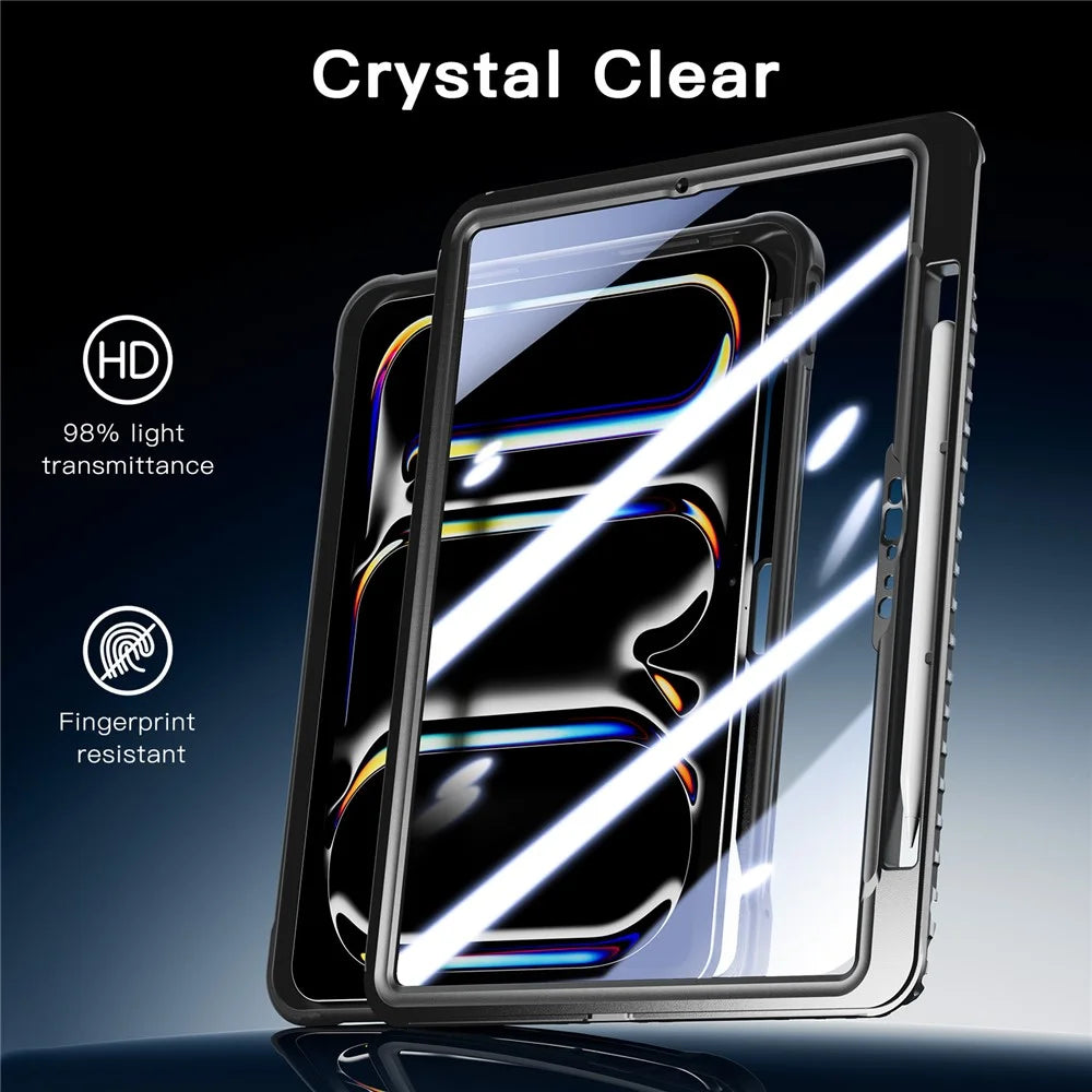 Kickstand Case for iPad Pro 11 (2025) / (2024) Drop Protection TPU + PC Tablet Cover with 9H Screen Film - Black - 7