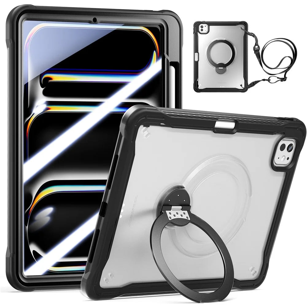 Kickstand Case with Shoulder Strap / Screen Film for iPad Pro 11 (2025) / (2024) Drop Protection TPU + PC Tablet Cover - Black - 1