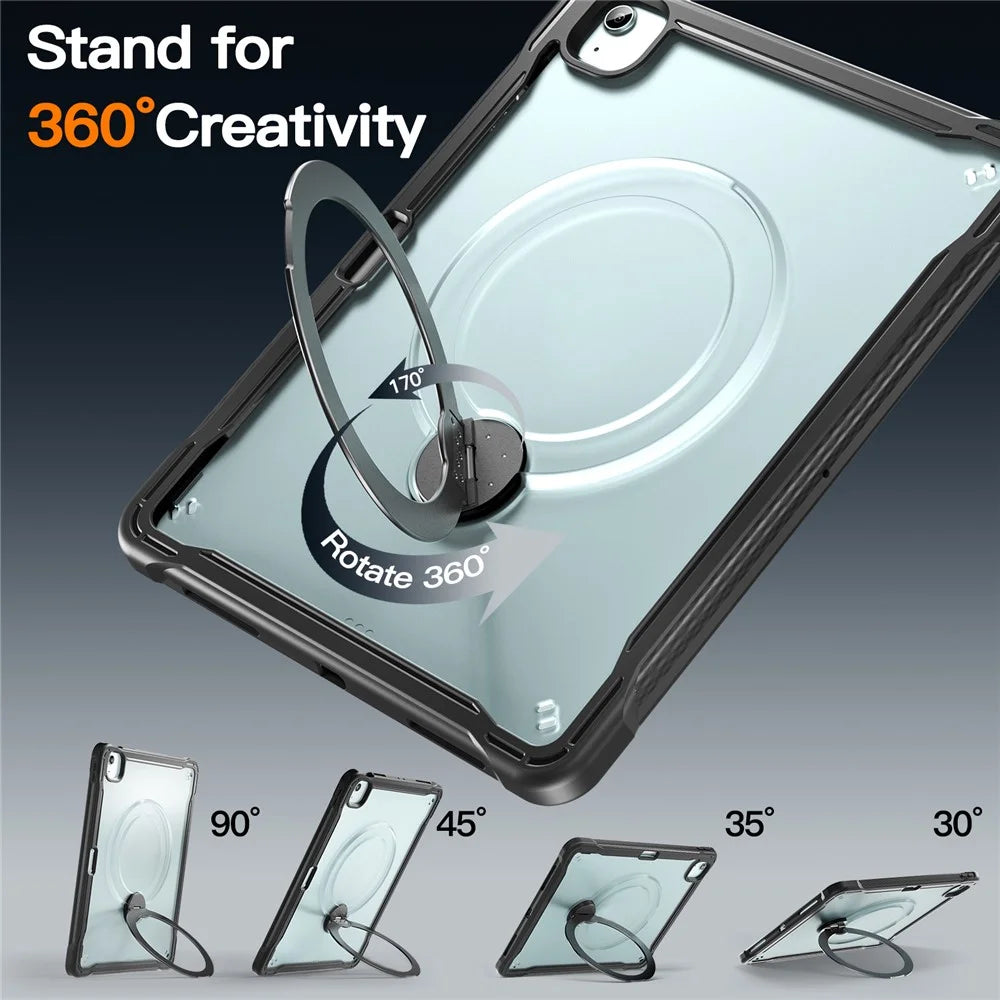 Kickstand Case for iPad Air 13 (2026) / (2025) / (2024) / iPad Pro 12.9 (2022) / (2021) / (2020) / (2018) TPU + PC Tablet Cover with 9H Screen Film - Black - 2