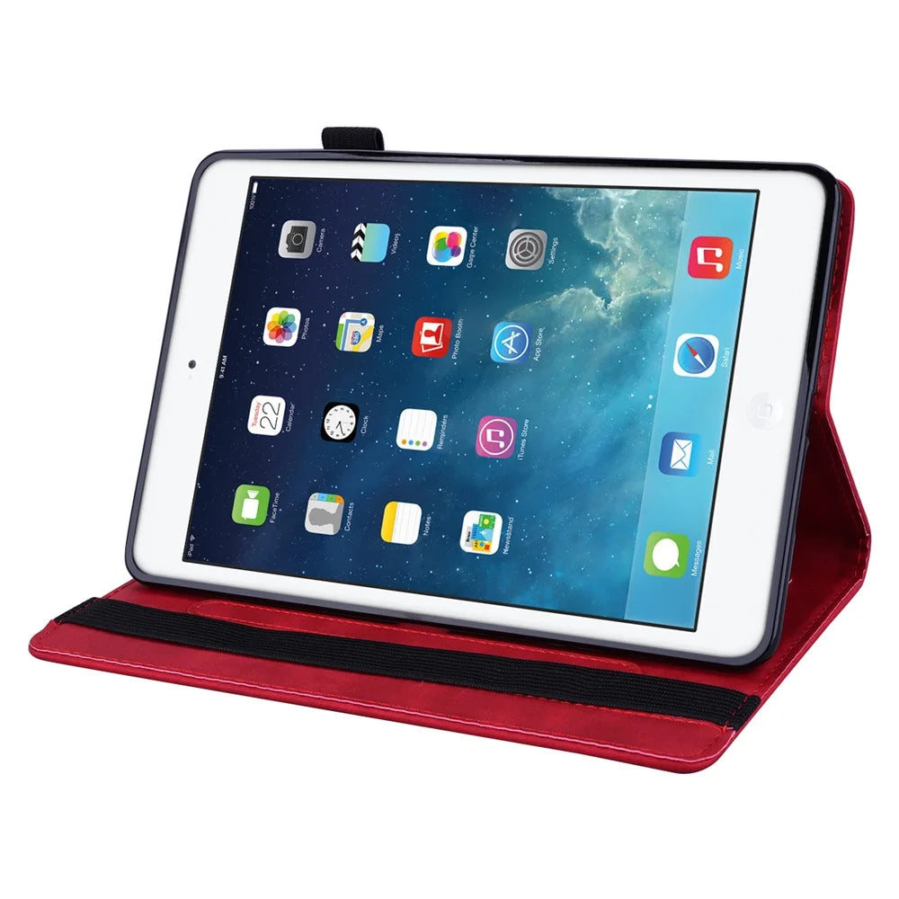 Tablet Case For iPad 10.2 (2021)  /  10.2 (2020)  /  10.2 (2019)   /  9.7-inch (2018)  /  9.7-inch (2017) Imprinting Calf Leather Flower Pattern Stand Cover Shell with Pen Holder Strap - Red - 2