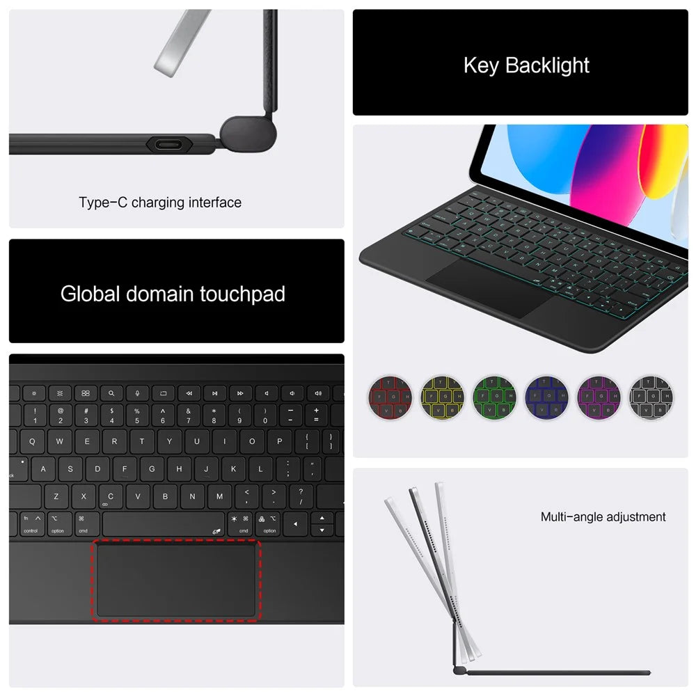 For iPad (2025) / iPad 10.9 (2022) Leather Case Magnetic Floating Bluetooth-compatible Keyboard with Touchpad - Black - 6