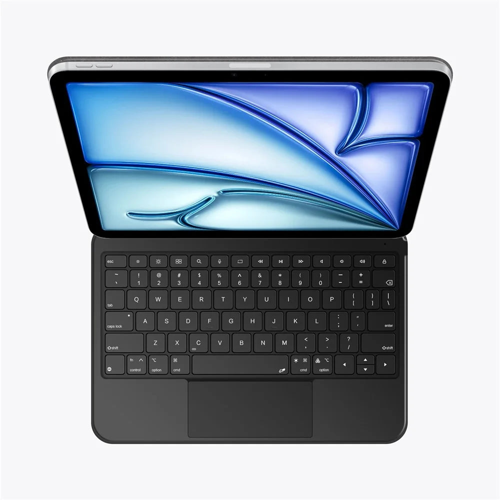 Leather Case for iPad Air 13 (2026) / (2025) / (2024) / iPad Pro 12.9 (2022) / (2021) / (2020) / (2018) Touchpad Magnetic Bluetooth-compatible Keyboard - Black - 2
