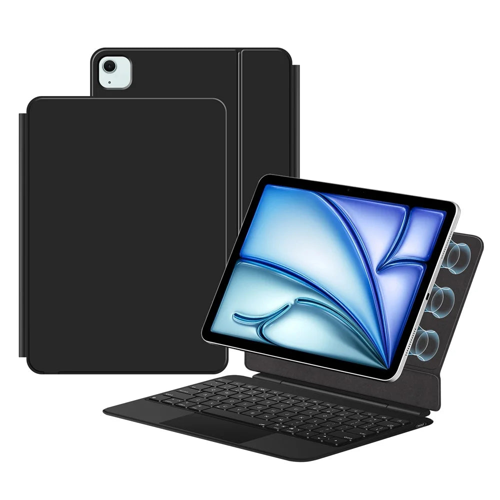 Leather Case for iPad Air 11 (2026) / (2025) / (2024) / Air (2022) / Air (2020) / iPad Pro 11 (2022) / (2021) / (2020)(2018) Touchpad Bluetooth-compatible Keyboard - Black - 1