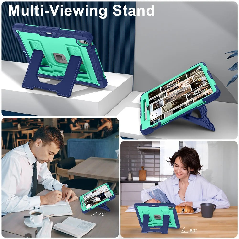 Tablet Case for iPad Air 13 (2026) / (2025) / (2024) Kickstand Anti Drop PC + Silicone Cover - Navy Blue+Mint Green - 6