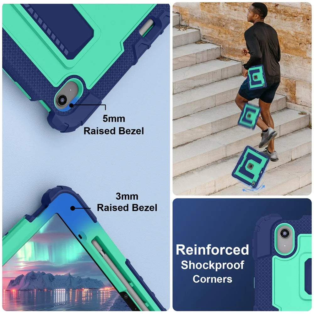 Tablet Case for iPad Air 13 (2026) / (2025) / (2024) Kickstand Anti Drop PC + Silicone Cover - Navy Blue+Mint Green - 7