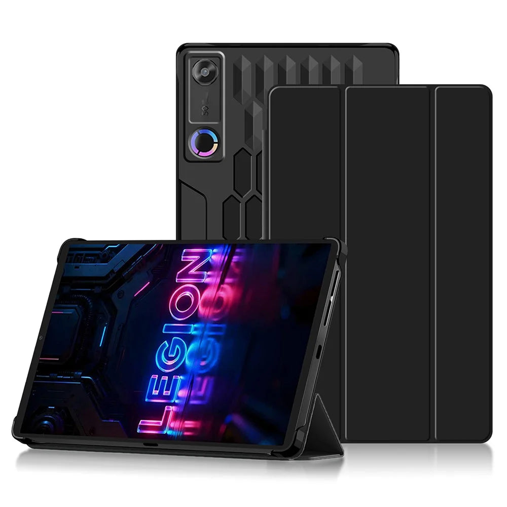 For Lenovo Legion Y700 (Gen 5) Case PU PC Back Trifold Stand Tablet Cover - Black - 1