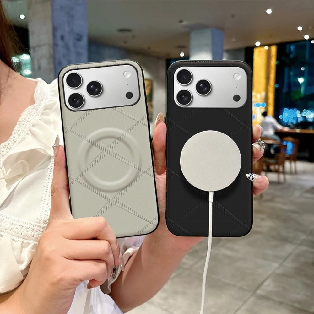 For iPhone 17 Pro Max Magnetic Case X-Patterned TPU PU Leather PC Anti-Drop Phone Cover - Grey - 4
