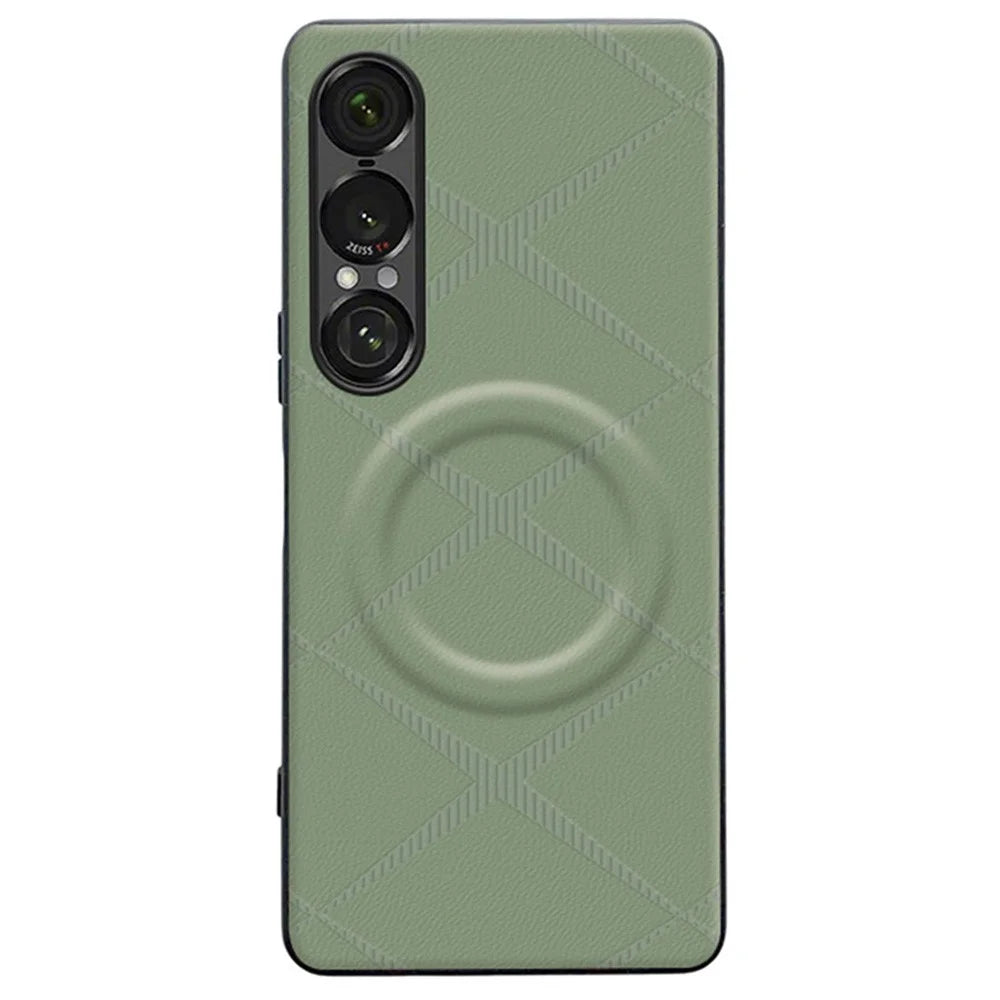 For Sony Xperia 1 VII Magnetic Case X-Patterned TPU PU Leather PC Anti-Drop Phone Cover - Green - 1