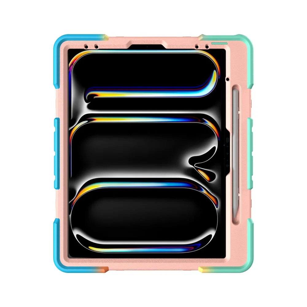 Tablet Case For iPad Pro 13 (2025)  /  (2024) with Kickstand PC + Silicone Shockproof Protective Cover - Rainbow Pink - 3