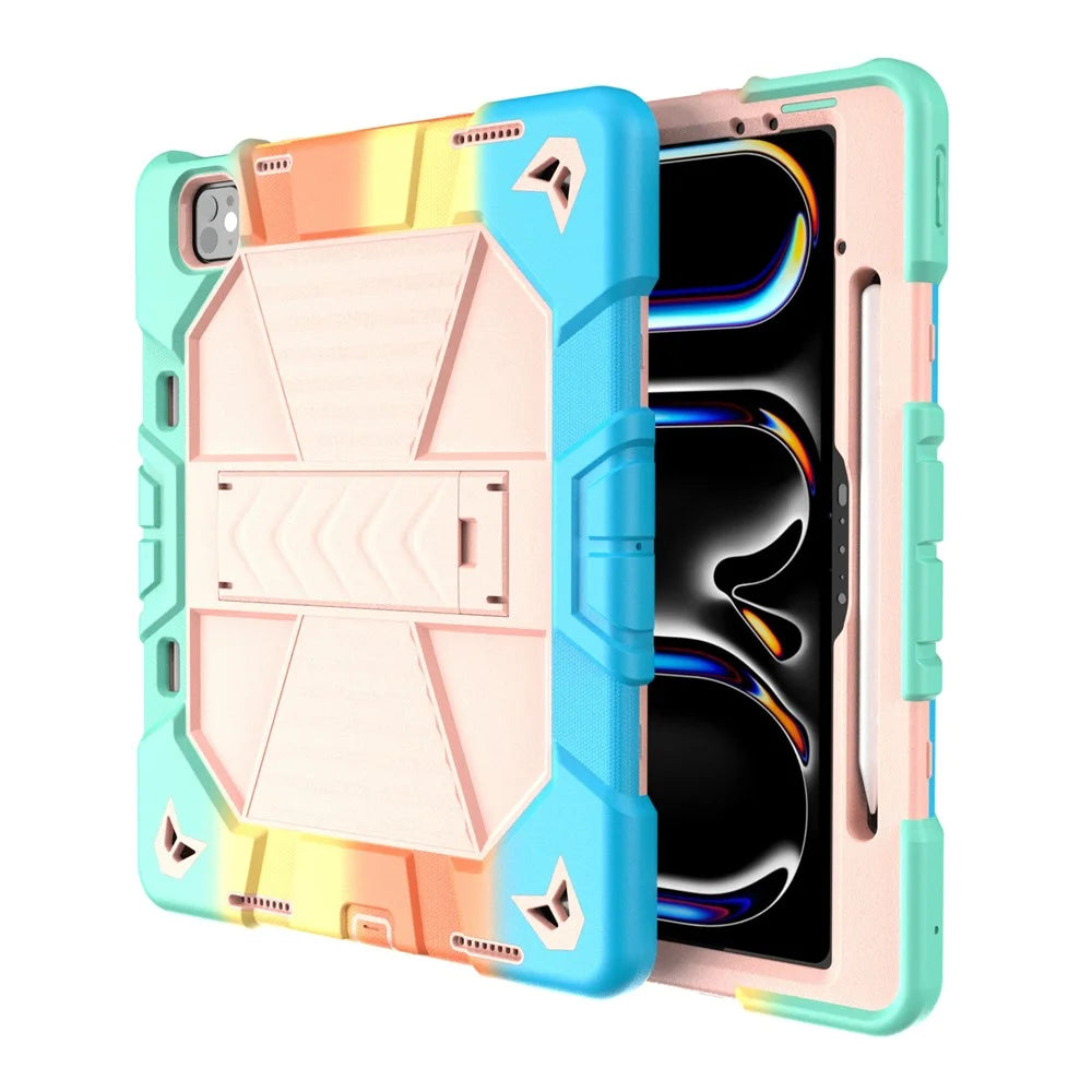 Tablet Case For iPad Pro 13 (2025)  /  (2024) with Kickstand PC + Silicone Shockproof Protective Cover - Rainbow Pink - 6