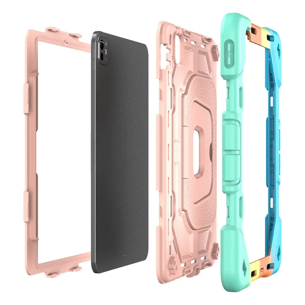 Case For iPad Pro 11 (2025)  /  (2024) Kickstand Silicone + PC Shockproof Protective Tablet Cover - Rainbow+Pink - 6
