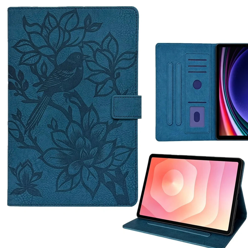 Tablet Case for Amazon Fire HD 10 (2019)  /  (2017)  /  (2015) Embossed Magpie Pattern TPU PU Protective Cover with Card Slots - Blue - 1