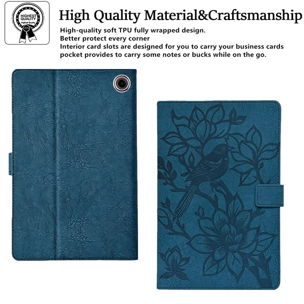 Tablet Case for Amazon Fire HD 8 (2024)  /  (2022)  /  (2020)  /  8 Plus (2022)  /  (2020)  Embossed Magpie Pattern TPU PU Protective Cover with Card Slots - Blue - 5