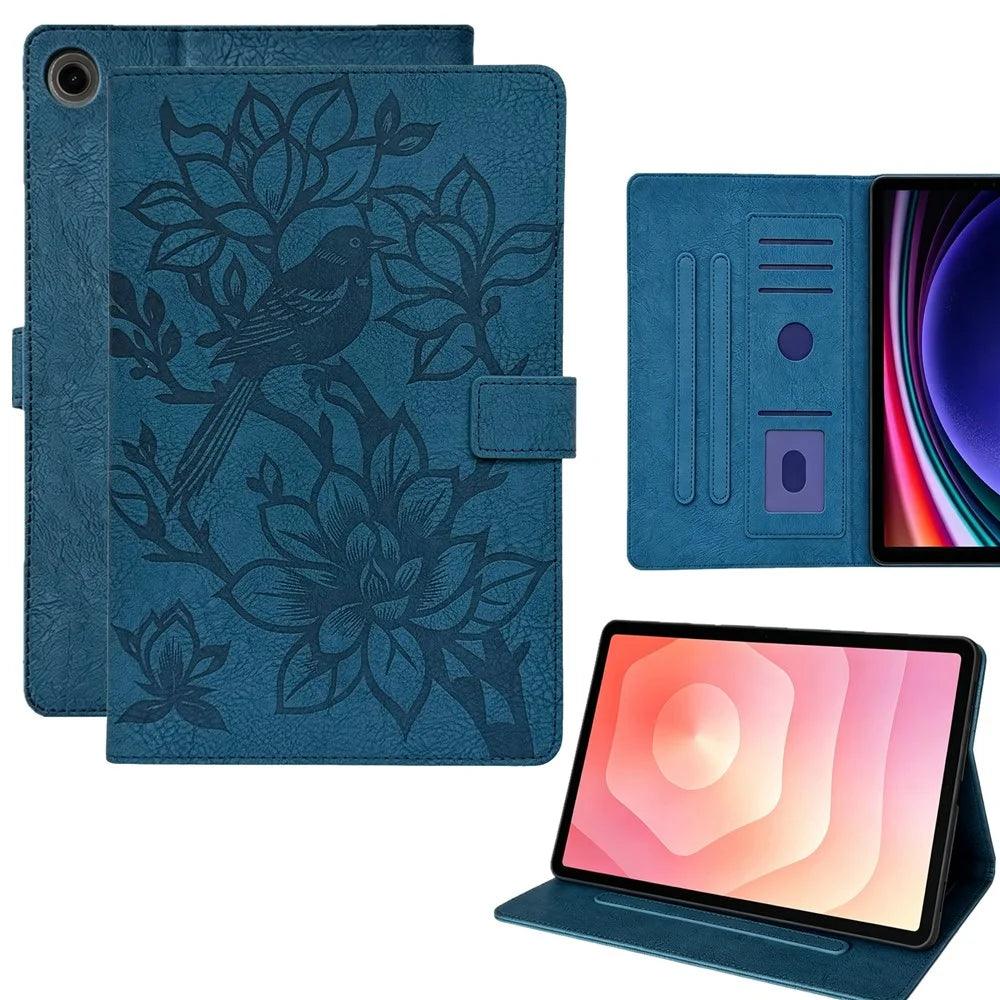 Tablet Case for Samsung Galaxy Tab A11+  /  A9+ Embossed Magpie Pattern TPU PU Protective Cover with Card Slots - Blue - 1