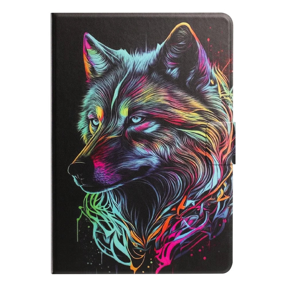 For Lenovo Tab M10 (Gen 3) Tablet Case Leather Stand Case with Card Slots Litchi Pattern Magnetic Flip Protective Cover - Colorful Wolf - 7