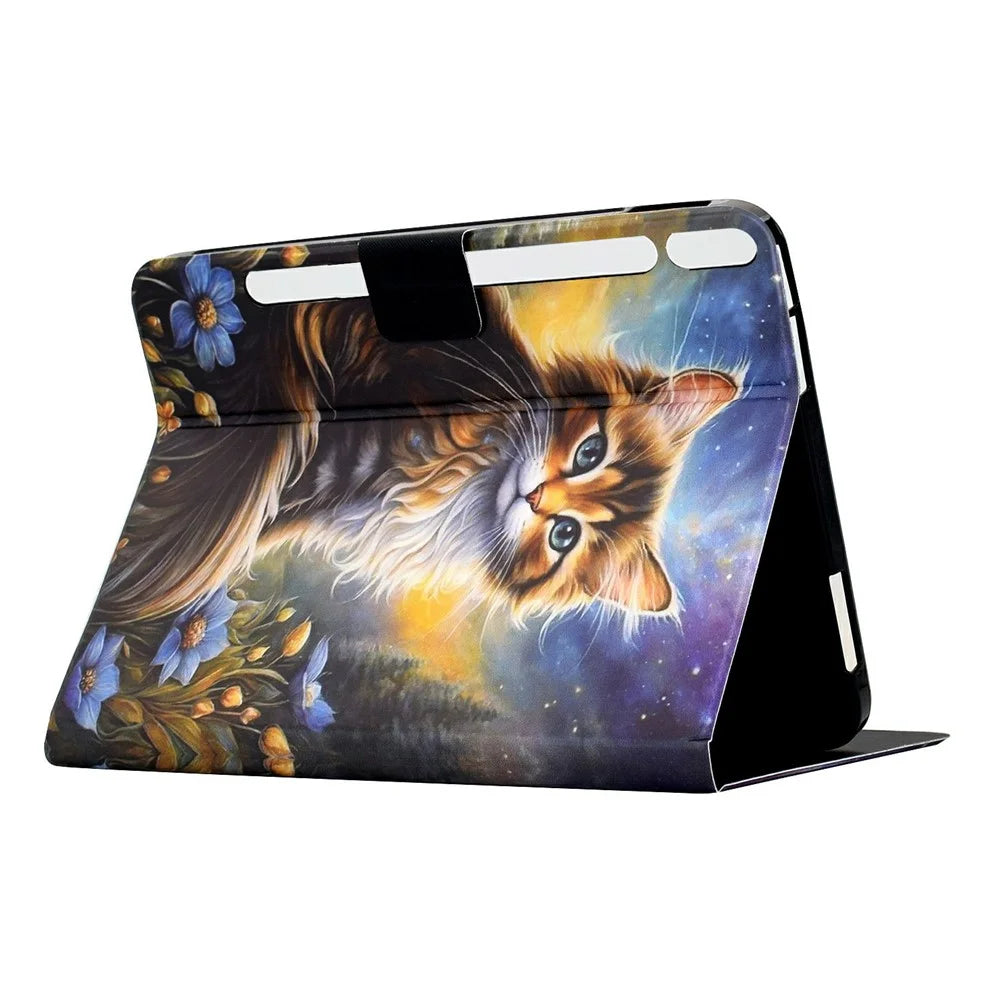 For Samsung Galaxy Tab S9 / Tab S9 FE Case Pattern Printing Stand Leather Tablet Cover with Card Slots - Starry Night Cat - 4