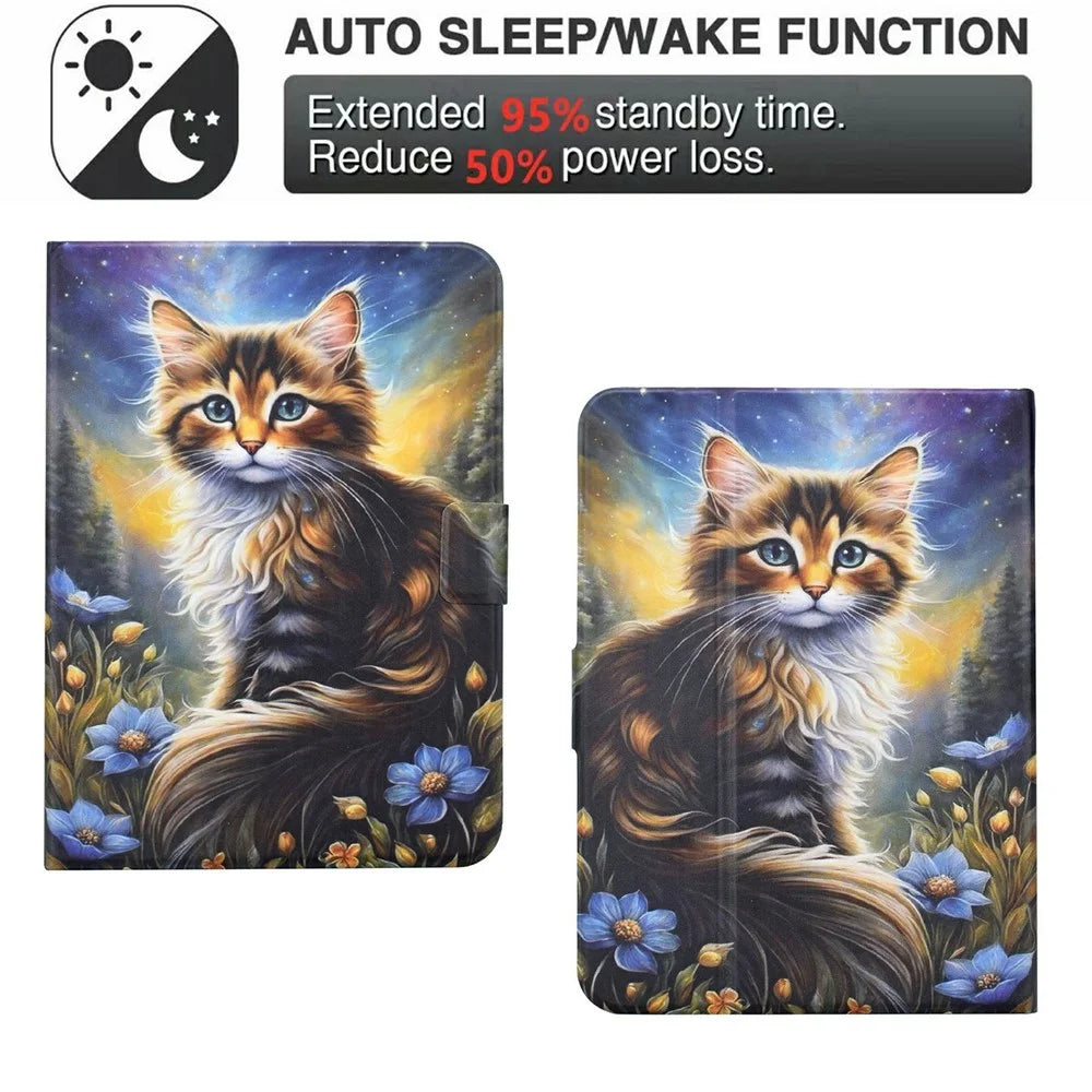 For Amazon Kindle Paperwhite (2024) Case Pattern Printing Stand Leather Tablet Cover with Card Slots - Starry Night Cat - 5