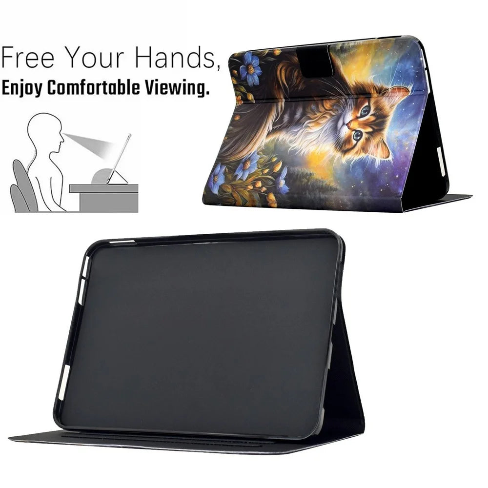 For Amazon Kindle Paperwhite (2024) Case Pattern Printing Stand Leather Tablet Cover with Card Slots - Starry Night Cat - 6