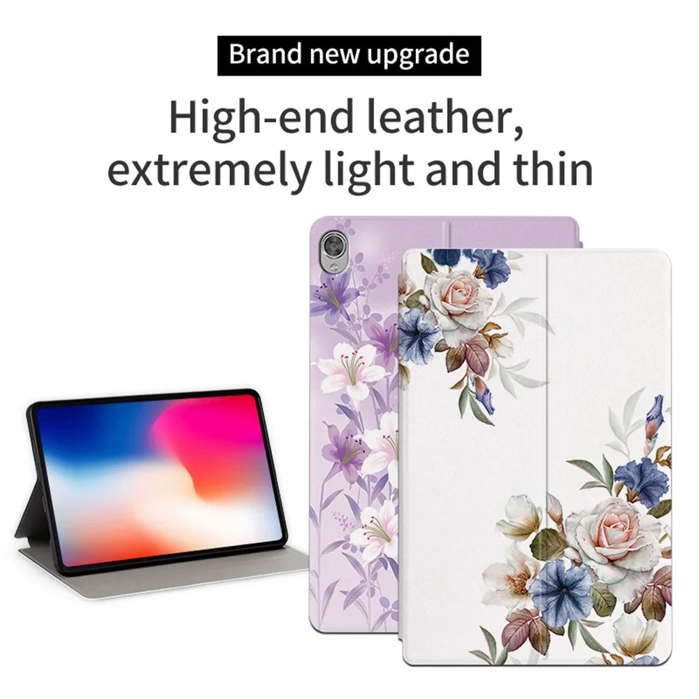For Lenovo Tab M10 TB-X605F / X505 10.1-inch Well-protected Flower Pattern Printed Tablet Case Leather + TPU Anti-drop Folio Flip Cover with Stand - Chinese Rose - 2