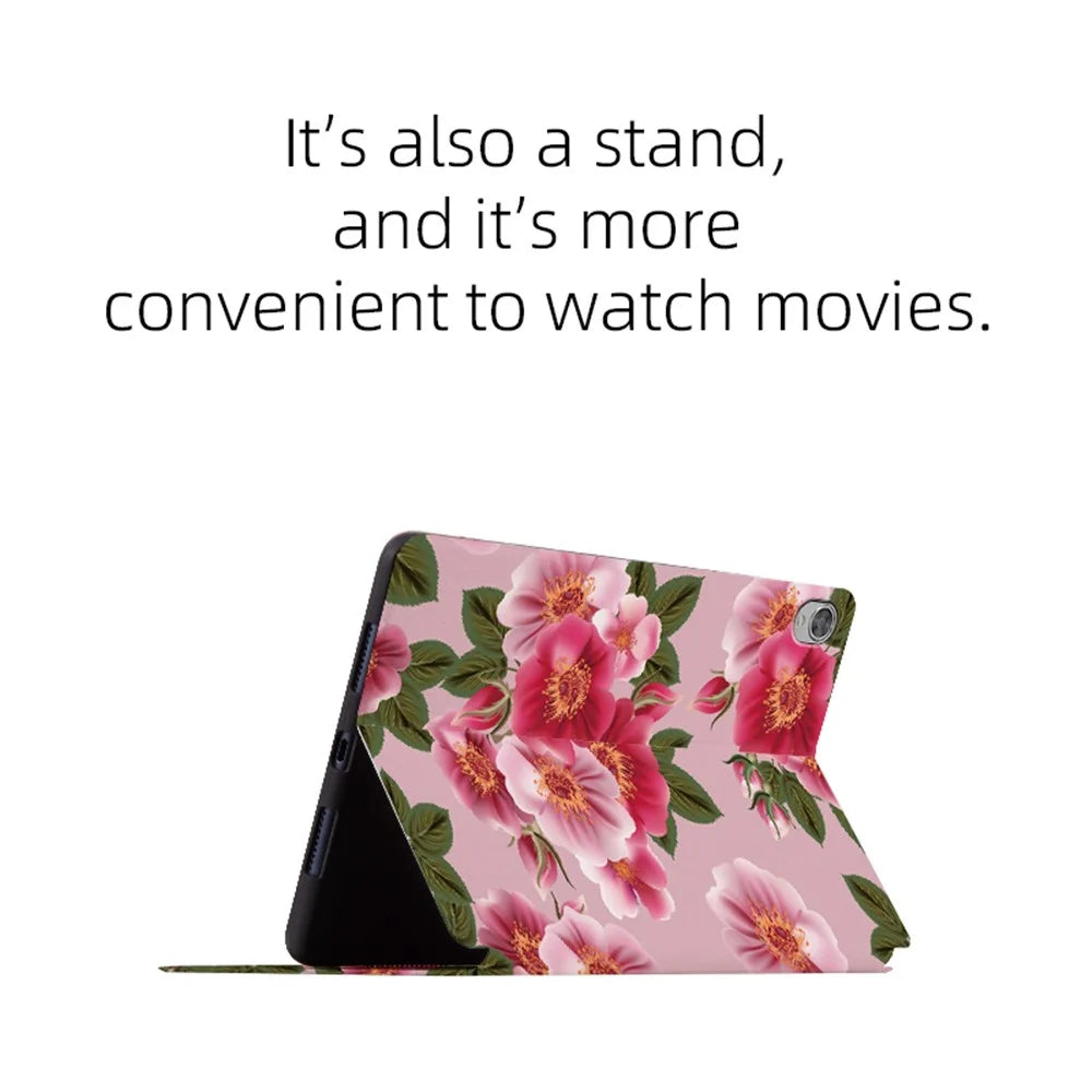 For Lenovo Tab M10 TB-X605F / X505 10.1-inch Well-protected Flower Pattern Printed Tablet Case Leather + TPU Anti-drop Folio Flip Cover with Stand - Chinese Rose - 4