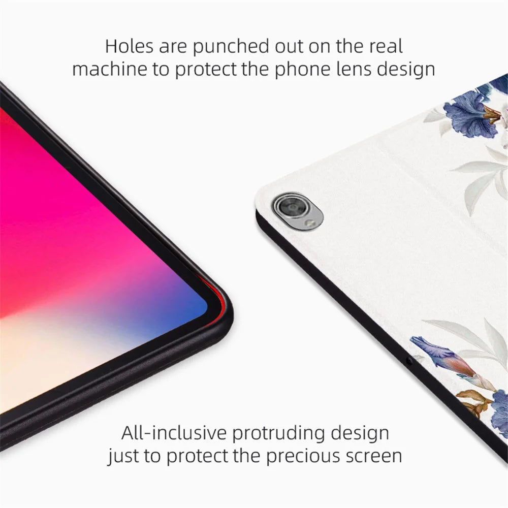 For Lenovo Tab M10 TB-X605F / X505 10.1-inch Well-protected Flower Pattern Printed Tablet Case Leather + TPU Anti-drop Folio Flip Cover with Stand - Chinese Rose - 5