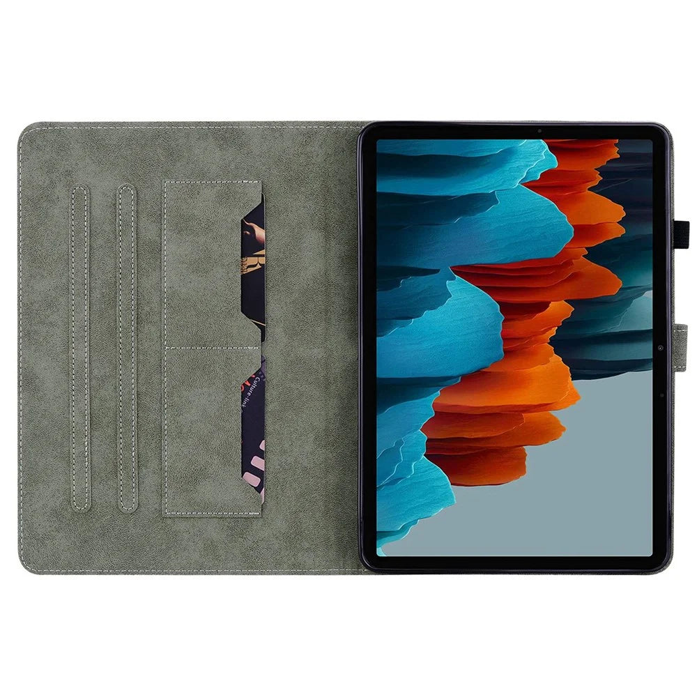 For Samsung Galaxy Tab S7+ / S8+ Scratch Resistant Tablet Case Cute Tiger Pattern Imprinted TPU+PU Leather Cover with Stand / Card Slot - Green - 2
