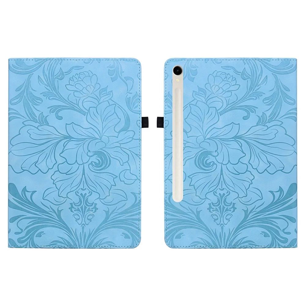 For Samsung Galaxy Tab S10 FE+ Case Floral Pattern Folio PU Leather Tablet Cover with Card Slots - Baby Blue - 1