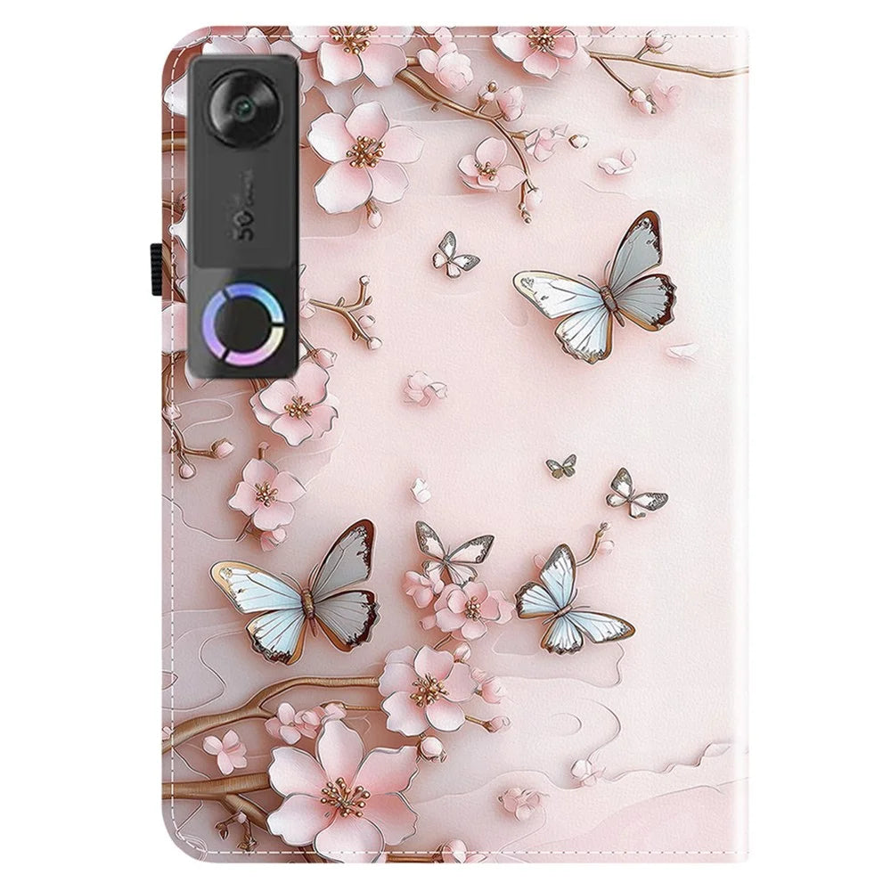 Leather Case For Lenovo Tab Gen 5 / Legion Y700 (Gen 5) Pattern Printed Stand Tablet Cover with Card Slots - Pink Butterfly - 6