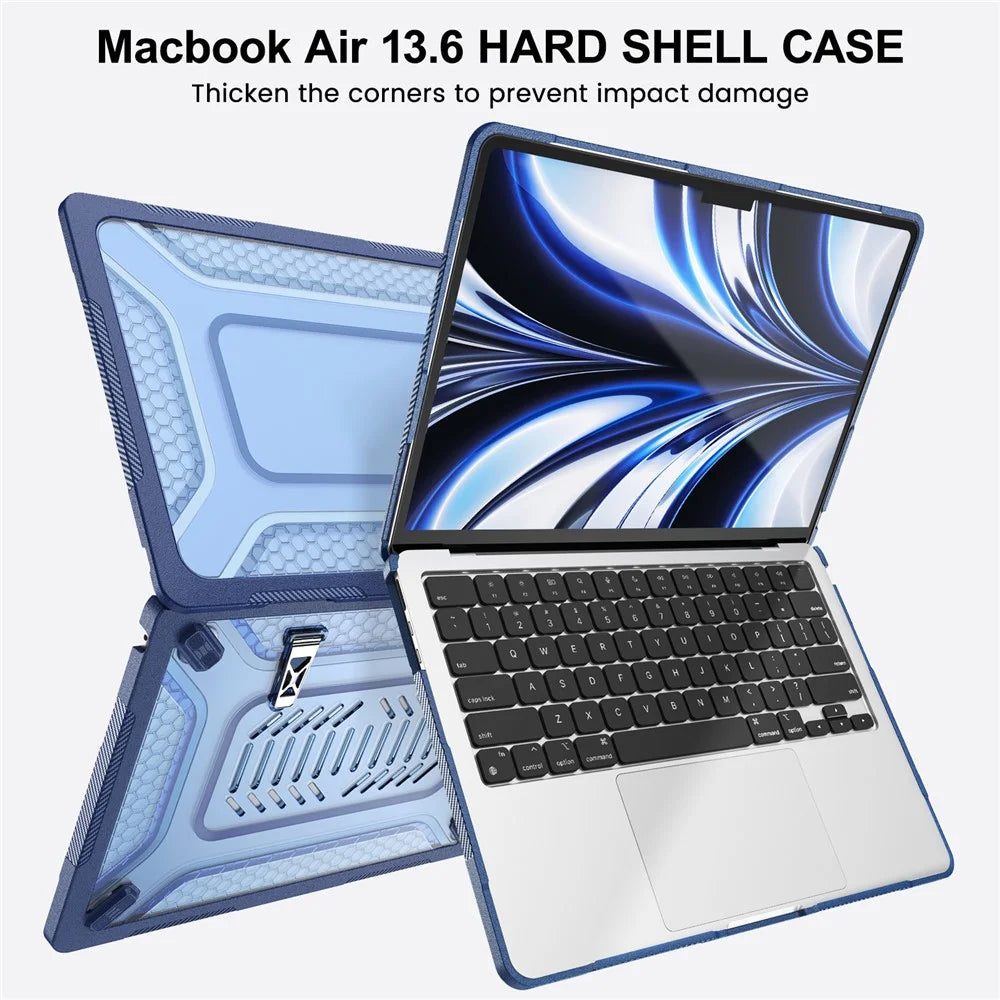 Protective Case with Metal Kickstand for MacBook Air 13 inch (2026) / (2025) / (2024) / (2022) Honeycomb Cooling Design PC+TPU Laptop Cover - Navy Blue - 6