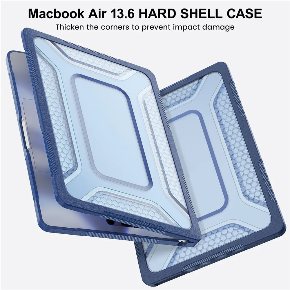 Protective Case with Metal Kickstand for MacBook Air 13 inch (2026) / (2025) / (2024) / (2022) Honeycomb Cooling Design PC+TPU Laptop Cover - Navy Blue - 7