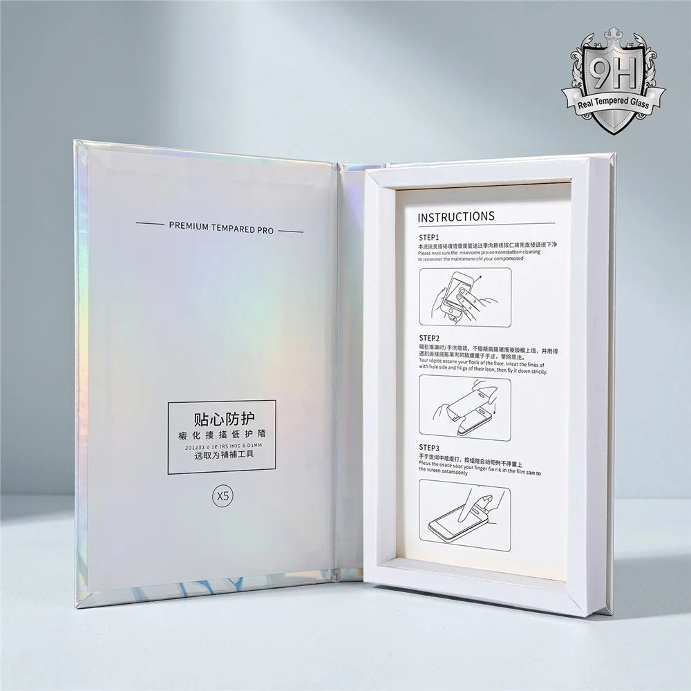 100Pcs 12 inch Tempered Glass Screen Protector Packaging Box Holographic Silver 3D Lion Design Foldable Hard Case - Laser Gradient - 4