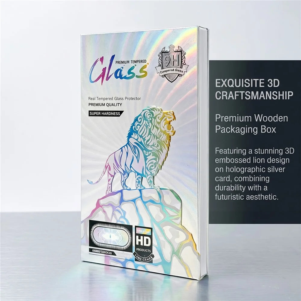 100Pcs 7 inch Tempered Glass Screen Protector Packaging Box Holographic Silver 3D Lion Design Foldable Hard Case - Laser Gradient - 3