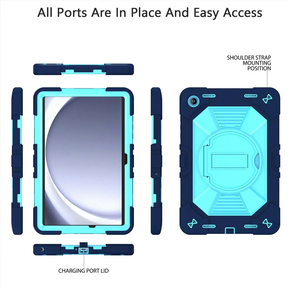 For Samsung Galaxy Tab A11+ / Tab A9+ Case PC + Silicone Shockproof Protective Cover with Kickstand - Navy Blue+Sky Blue - 3