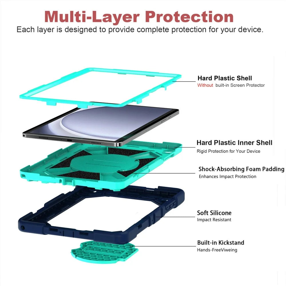 For Samsung Galaxy Tab A11+ / Tab A9+ Case PC + Silicone Shockproof Protective Cover with Kickstand - Navy Blue+Sky Blue - 7