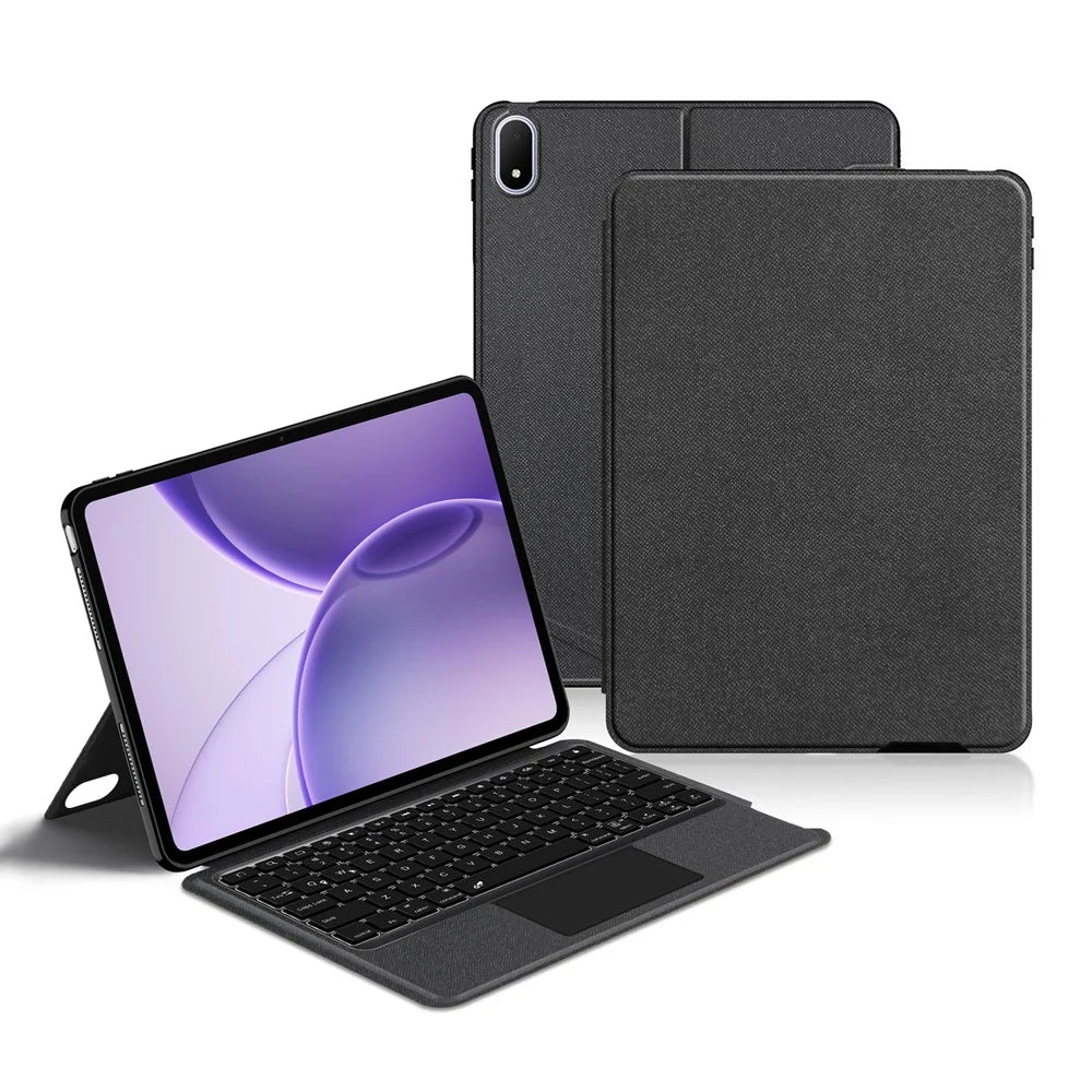For Oppo Pad 6 Leather Case + Bluetooth-Compatible Keyboard with Backlight Trackpad - Black - 2